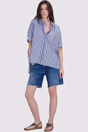 True Religion Oversized Kurzarmbluse mit Streifen - Größe L