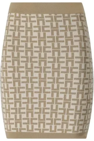 Elisabetta Franchi Monogram Butter Beige Knitted Skirt - Größe 40
