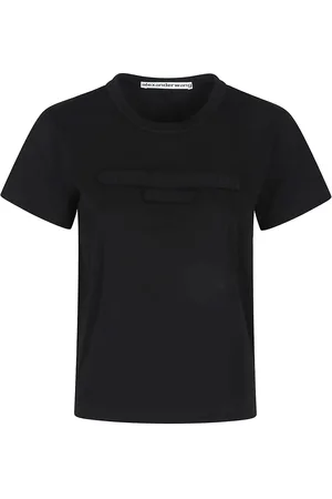 Alexander Wang Distressed Logo Shrunken T-shirt Black - Größe L