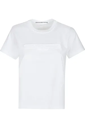 Alexander Wang Distressed Logo Shrunken T-shirt White - Größe L