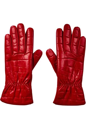 Bottega Veneta Handschuhe - Croc Embossed Logo Leather Gloves - Gr. 6 - in - für Damen