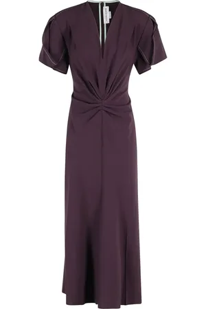 Victoria Beckham Gathered V Neck Midi Dress - Größe 8