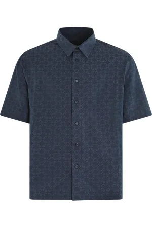 Givenchy Heren Shiny Monogram Shirt Blauw - Größe L