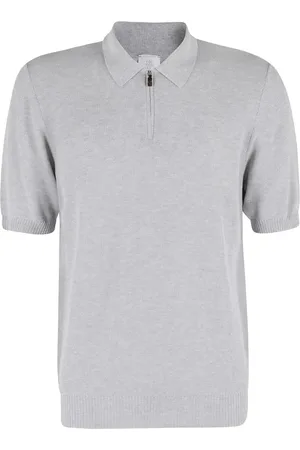 ELEVENTY Grey Piquet Zip Collar Polo With Ribbed Detailing - Größe L