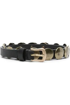 Golden Goose Gürtel - Metallic Embellished Black Leather Belt - Gr. 70 - in - für Damen