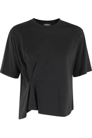 Dondup Black Cotton T-Shirt With Unique Draping Detail - Größe S