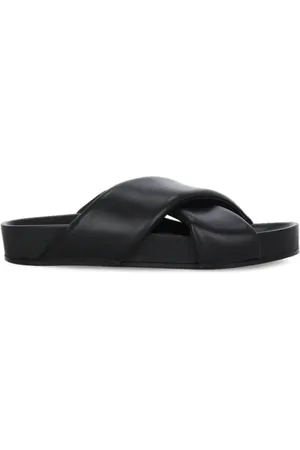 Jil Sander Loafer - Black Leather Padded Slipper With Cross-Straps - Gr. 41 (EU) - in - für Damen