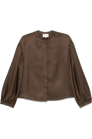 Loulou Studio Taupe Brown Lea Blouse - Größe S