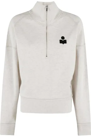 Marant Etoile High-Collared Ecru Sweatshirt With Velvet Logo - Größe 38