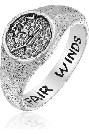 Haze & Glory Ringe - Ring Siegelring Fair Winds 925 Silber - Gr. 60 MM - in Schwarz - für Damen