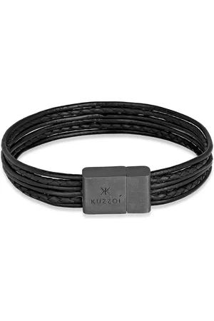 Kuzzoi Armbänder - Armband Leder 6-reihig Magnet Basic 925 Silber oxi - Gr. 19 CM - in Schwarz - für Damen