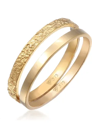 Elli Ringe - Ring 2er Set Bandring Basic Gehämmert 375er Gelbgo - Gr. 54 MM - in - für Damen