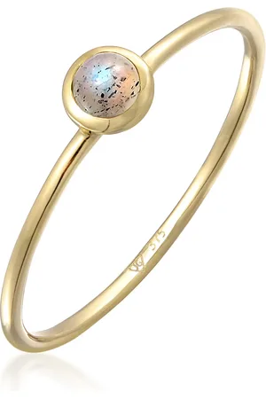 Elli Ringe - Ring Solitär Labradorit Edelstein 375 Gelbgold - Gr. 52 MM - in - für Damen