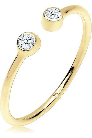 Elli Ringe - Ring Offen Statement Diamant 0.06 ct. 375 Gelbgold - Gr. 52 MM - in Weiß - für Damen