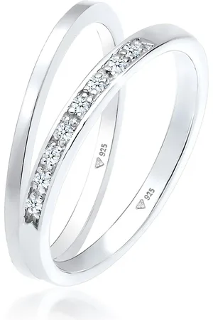 Elli Ringe - Ring Basic Memoire Diamant (0.04 ct) 2er Set 925 S - Gr. 52 MM - in Silber - für Damen