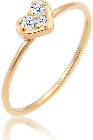 Elli Ringe - Ring Herz Trio Diamant (0.075 ct.)Romantik 585 Gel - Gr. 52 MM - in - für Damen