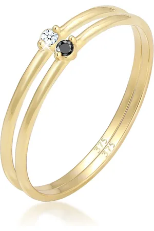Elli Ringe - Ring Solitär Schwarz Weiss Diamant (0.03 ct.) 375e - Gr. 52 MM - in - für Damen