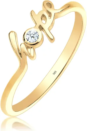 Elli Ringe - Ring Hope-Schriftzug Diamant 0.03 ct. 585 Gelbgold - Gr. 52 MM - in Weiß - für Damen