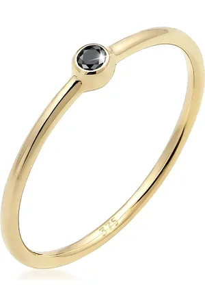 Elli Ringe - Ring Solitär Schwarzer Diamant (0.03 ct) 375er Gel - Gr. 52 MM - in - für Damen
