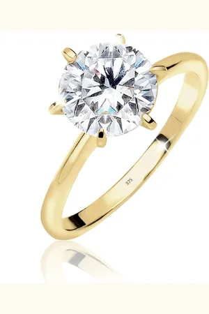 Elli Ringe - Ring Solitär 375 Gelbgold Zirkonia Geschenkidee - Gr. 54 MM - in Weiß - für Damen