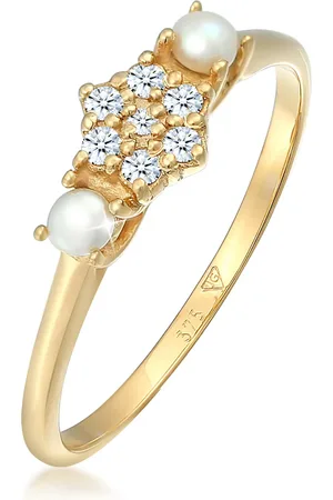 Elli Ringe - Ring Diamant (0.095 ct.) Süßwasserperle 375 Gelbgo - Gr. 52 MM - in - für Damen
