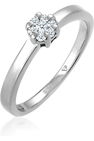 Elli Ringe - Ring Verlobung Diamant 0.12 ct. Luxuriös 585 Weißg - Gr. 52 MM - in Silber - für Damen