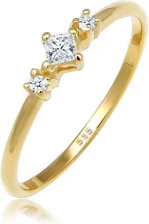 Elli Ringe - Ring Prinzessschliff Diamant (0.13 ct) 585 Gelbgol - Gr. 52 MM - in - für Damen