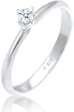 Elli Ringe - Ring Ring Solitär Diamant (0.11 ct.) Klassik 925 S - Gr. 52 MM - in Silber - für Damen