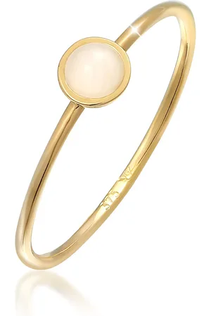 Elli Ringe - Ring Solitär Rosa Quarz Edelstein 375 Gelbgold - Gr. 52 MM - in Rosa - für Damen