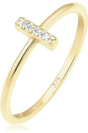 Elli Ringe - Ring Kreuz Symbol Geo Diamant (0.025 ct.) 375 Gelb - Gr. 52 MM - in - für Damen