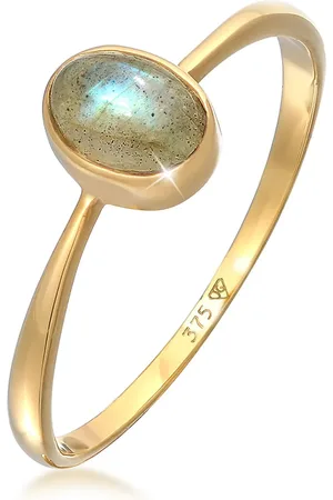 Elli Ringe - Ring Labradorit Solitär Verlobung 375er Gelbgold - Gr. 52 MM - in - für Damen