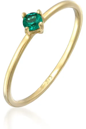 Elli Ringe - Ring Synthetischer Smaragd Solitär 375er Gelbgold - Gr. 56 MM - in - für Damen
