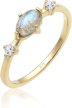 Elli Ringe - Ring Bandring Labradorit Topas Edelstein 375er Gel - Gr. 52 MM - in - für Damen