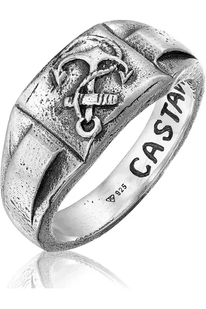 Haze & Glory Ringe - Ring Castaway Anker Maritim 925 Silber - Gr. 60 MM - in Schwarz - für Damen