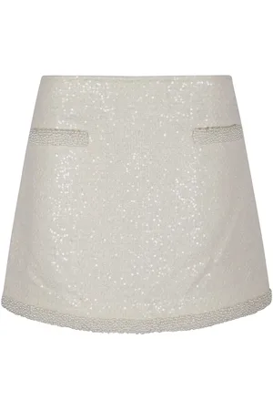 Self-Portrait Cream Boucle Pearl Trim Mini Skirt - Größe 10