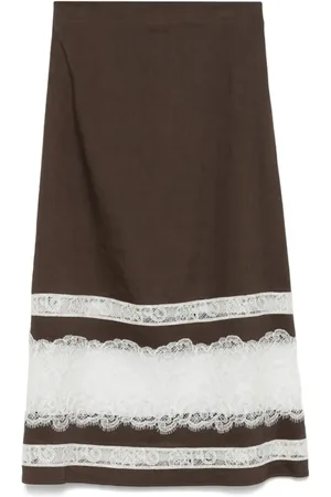 LORENA ANTONIAZZI Brown Lace-Detail Midi Skirt - Größe 40