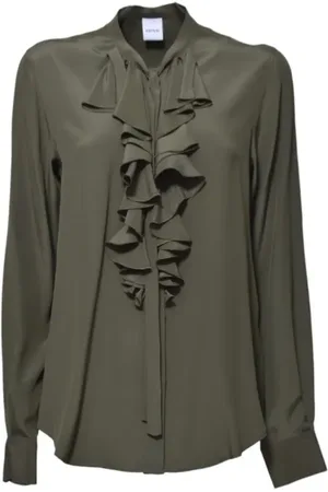 Aspesi Green Crepe De Chine Blouse With Ruffles - Größe 40