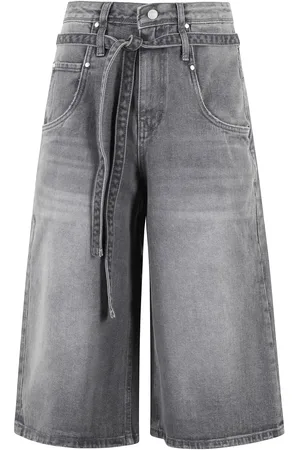 Low Classic Belted Denim Bermuda Pants With Removable Waistban - Größe M