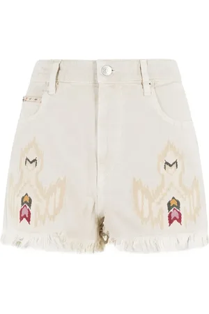 Marant Etoile Lesia High-Waisted Beige Shorts With Colorful Embr - Größe 36