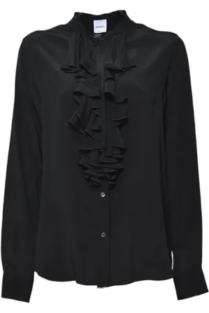 Aspesi Black Crepe De Chine Blouse With Ruffles - Größe 42