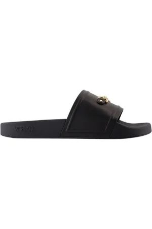 VERSACE Loafer - Black Lambskin Sandals With Distinctive Emblem - Gr. 40 (EU) - in - für Damen