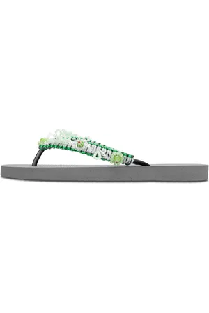 Uzurii Slipper & Pantoletten - Zehentrenner Macrame Green Blossom - für Damen