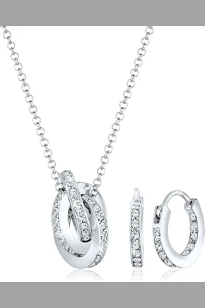Elli Halsketten - Schmuckset Geo Kreis Knoten Kristalle 925 Silber - Gr. unisize - in Silber - für Damen