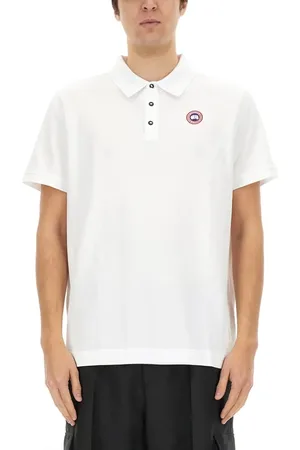 Canada Goose White Polo With Buttoned Placket And Logo Detail - Größe L