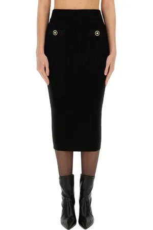 Balmain Ribbed Black Midi Skirt - Größe 36