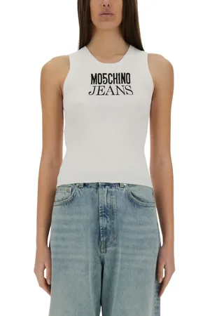 Moschino Ribbed White Sleeveless Top - Größe L