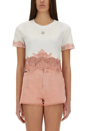 Dolce & Gabbana Cropped Jersey T-Shirt With Lace Inserts - Größe 38