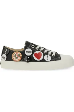 Moschino Low-Top Sneaker - Black Leather Sneakers With Playful Pins - Gr. 36 (EU) - in - für Damen