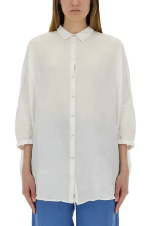 120% Lino Airy White Linen Shirt With Classic Collar - Größe M