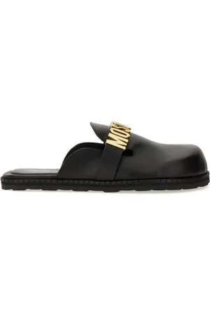Moschino Loafer - Black Leather Sandal With Bold Logo - Gr. 39 (EU) - in - für Damen